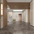 Modern Front Desk Reception Area With Marble Surface Wooden Panels And Logo