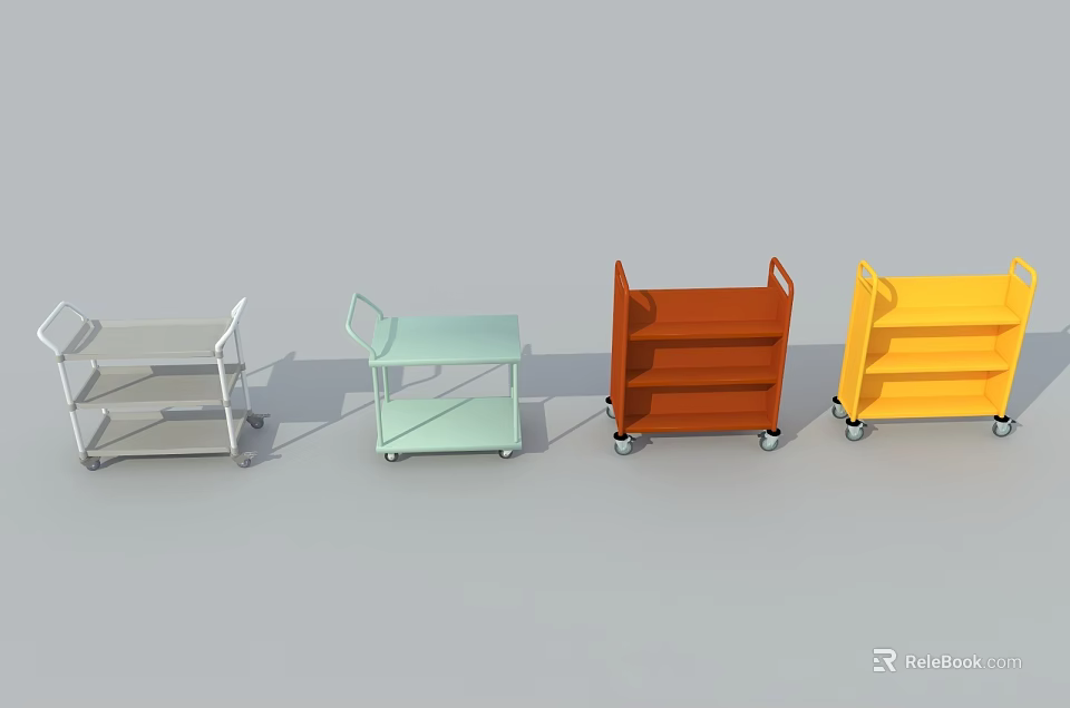 Multi Tiered Mobile Storage Shelving Units With Wheels And Multiple Colors 3d model
