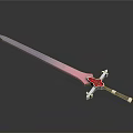 Fantasy Sword With Gradient Blue Pink Blade Red Accent And White Cross Hilt