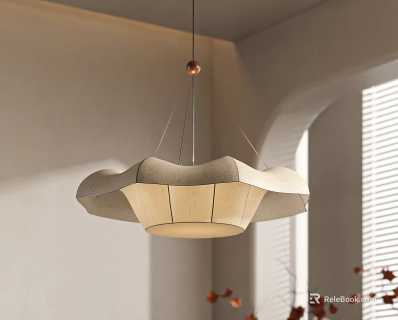 Modern Petal Shaped Pendant Light in Elegant Interior with Arch Wall and Blinds 3d model 