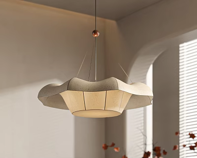 Modern Petal Shaped Pendant Light in Elegant Interior with Arch Wall and Blinds 3d model