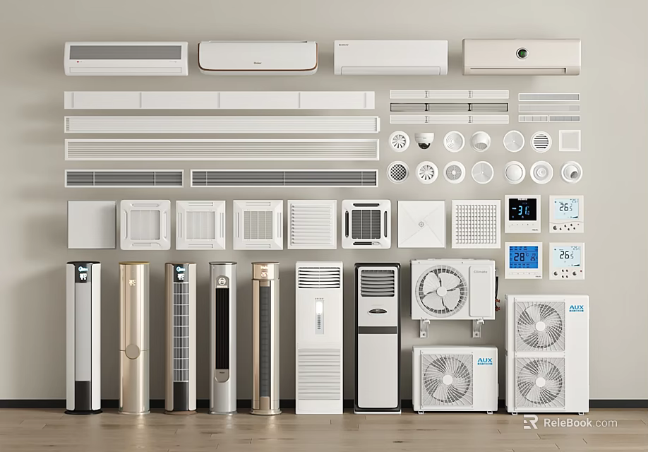 Collection of Various Air Conditioners and Fans for Home Cooling Solutions 3d model 