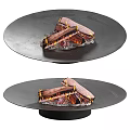 Modern Round Black Fireplace with Burning Logs and Flames in Tabletop Design 3d model