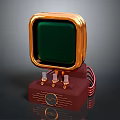 Vintage Retro Style Computer Monitor With Gold Frame Green Screen Red Base And Wires