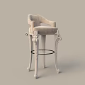 Elegant Beige Fabric Bar Stool With White Carved Legs And Armrests