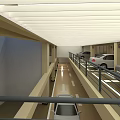 Multi Level Parking Garage With Parked Cars Columns Yellow Black Stripes Smooth Flooring Ample Lighting