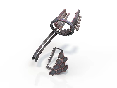 Intricate Mechanical Weapon With Metal Structure Hexagonal Components And Ring Design 3d model