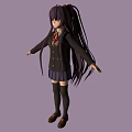 Anime Girl Character With Purple Long Hair Red Bow Black School Uniform And Long Socks