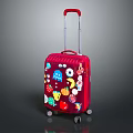 Red Suitcase With Colorful Mushroom Number Animal Stickers And Telescopic Handle Wheels