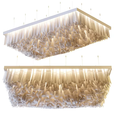 Modern Cream White Chandelier With Pleated Layered Fabric Design For Interior Lighting 3d model