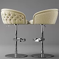 Modern Beige Leather Bar Stools With Round Backrest And Metal Base Design 3d model