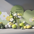 Modern beautiful white yellow green flower balloon display 3d model