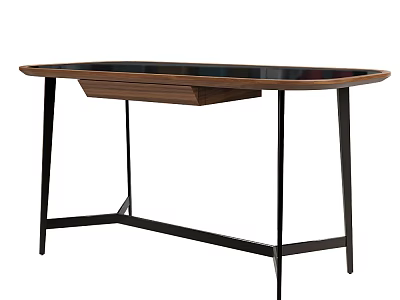 Stylish Modern Wooden Desk With Black Metal Legs And Single Drawer Design 3d model