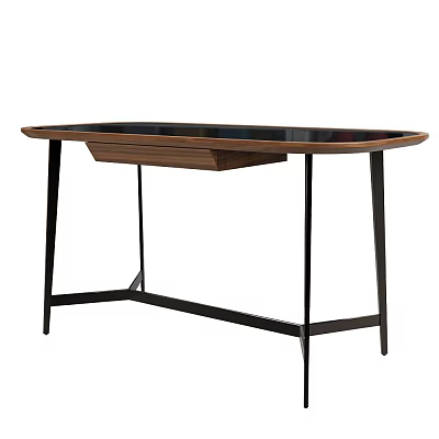 Stylish Modern Wooden Desk With Black Metal Legs And Single Drawer Design 3d model