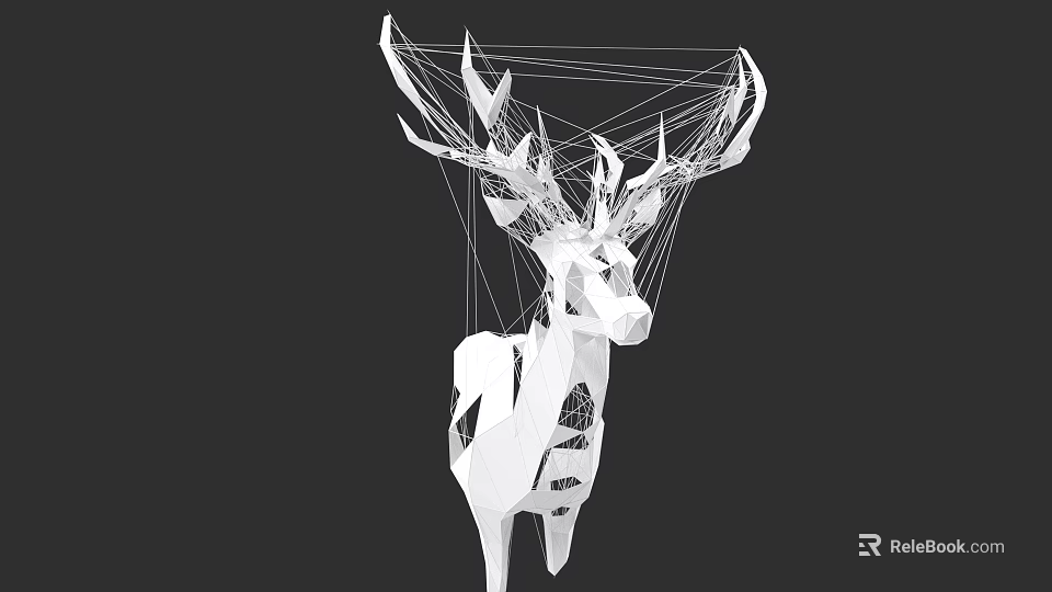Geometric Deer Head Sculpture With Polygonal Wireframe And White Design On Black Background 3d model 
