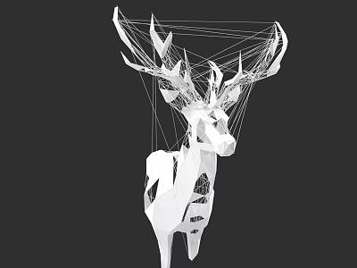 Geometric Deer Head Sculpture With Polygonal Wireframe And White Design On Black Background 3d model