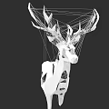 Geometric Deer Head Sculpture With Polygonal Wireframe And White Design On Black Background