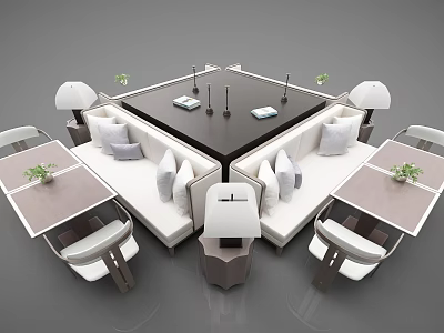 Stylish Sectional Sofa Arrangement With Black Coffee Table Table Lamps And Potted Plants 3d model