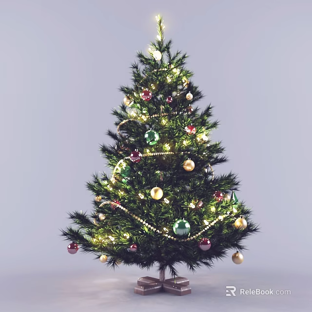 Festively Decorated Christmas Tree With Colorful Ornaments String Lights And Beads 3d model 