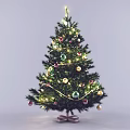 Festively Decorated Christmas Tree With Colorful Ornaments String Lights And Beads