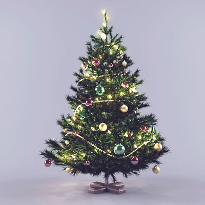 Festively Decorated Christmas Tree With Colorful Ornaments String Lights And Beads 3d model