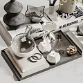 Decorative Ornament Set With Greenery Vases Stacked Books And Small Decorative Accents