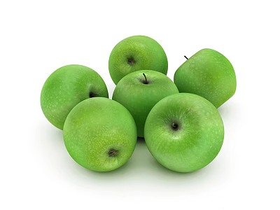 Six Crisp Green Apples Arranged On White Background For Fresh Fruit 3d model