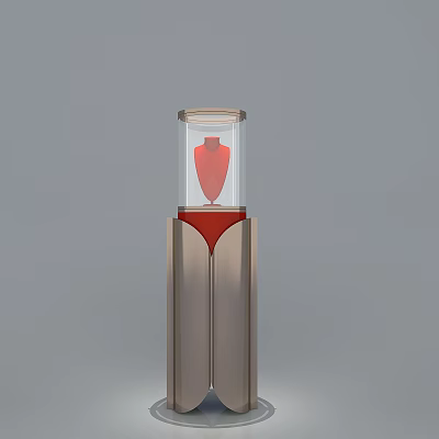 Luxury Jewelry Store Red Gemstone Display In Transparent Cylinder Showcase With Silver Base 3d model