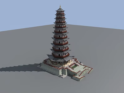 Traditional Chinese Pagoda With Multiple Tiers Overhanging Eaves And Stone Base 3d model