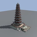Traditional Chinese Pagoda With Multiple Tiers Overhanging Eaves And Stone Base