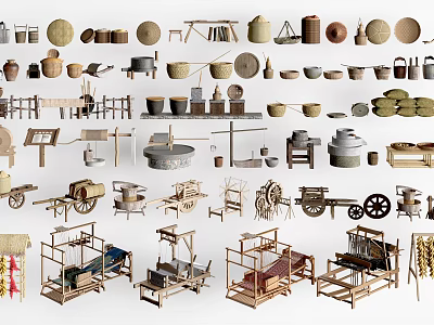 Traditional Garden Decorative Ornaments With Bamboo Baskets Wooden Frames And Decorative Containers 3d model