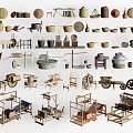 Traditional Garden Decorative Ornaments With Bamboo Baskets Wooden Frames And Decorative Containers