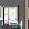 Hotel Lobby Bathroom Design With Bathtub Toilet Vanity And Modern Lighting
