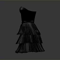 Chic Black Strapless Dress With Flowy Layered Pleated Skirt Design