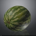 Fresh Round Watermelon With Green And Yellow Striped Rind On Black Background