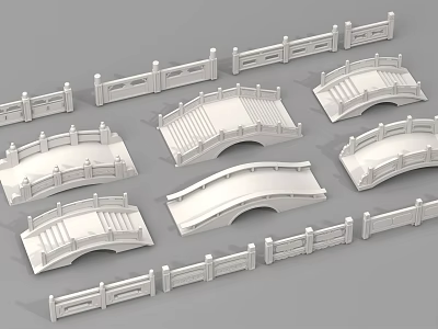 Different Styles of Landscape Bridge Models With Ornate Railings And Curved Arch Structures 3d model