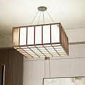 Square Wooden Frame Chandelier With Grid Pattern For Interior Living Space Design 3d model