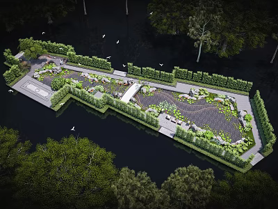 Garden Landscape Design With Winding Paths Lush Green Plants And Water Surroundings 3d model