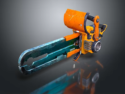 Orange And Blue Professional Chainsaw Power Tool With Ergonomic Grip Design 3d model