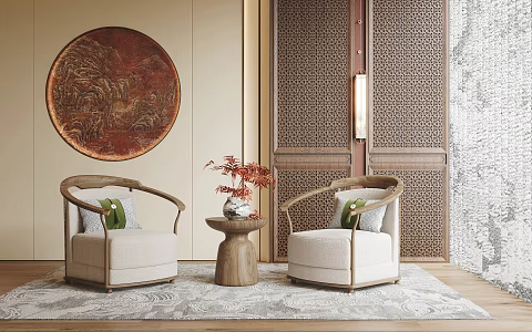 New Chinese Style Single Sofa Living Room Sofa Leisure Sofa Chair Side 3d model