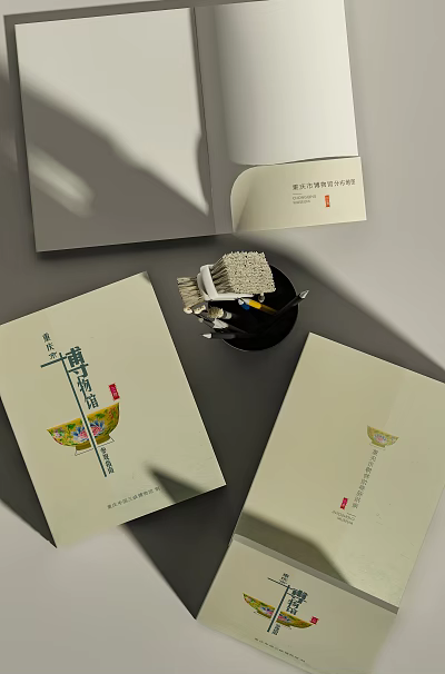 Chinese Culture Books Magazines With Traditional Cover Design And Ink Writing Tools 3d model