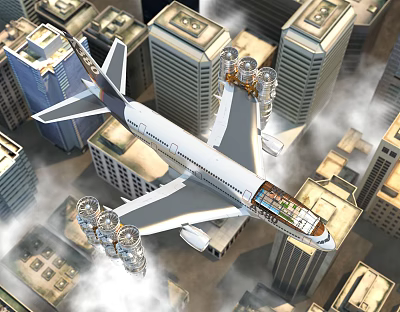 Airliner Flying High Above Modern City Skyscrapers With Clouds And Blue Sky 3d model Airliner Flying High Above Modern City Skyscrapers With Clouds And Blue Sky 3d model