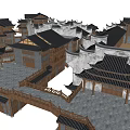 Traditional Ancient Architecture With Wooden Structures Overhanging Eaves And Tile Roofs 3d model