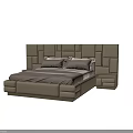 Modern Upholstered Double Bed With Geometric Tufted Headboard And Bedside Tables 3d model
