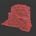 Red Brick Stacked Structure With Irregular Layers And Green Moss Base 3d model