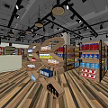Modern Supermarket Interior With Shelves Full Of Grocery Products And Wooden Floor
