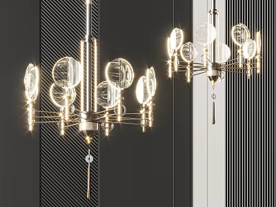 Modern Glass Globe Chandelier With Gold Metal Frame And Illuminated Bulbs 3d model