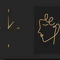 Modern Minimalist Wall Hanging Decor With Golden Line Clock And Face Outline On Black Background