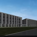 Modern Industrial Park With Green Trees People Walking And Birds Flying