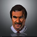 Cartoon Style Male Character Head With Dark Hair Mustache Shirt Tie And Gray Background Reflection